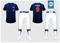 Baseball uniform, sport jersey, t-shirt sport, short, sock template. Baseball t-shirt mock up. Front and back view sport uniform.