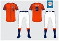 Baseball uniform, sport jersey, t-shirt sport, short, sock template. Baseball t-shirt mock up. Front and back view sport uniform.