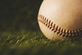 Baseball used put on green grass background. Royalty Free Stock Photo