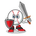 Baseball warior holding sword and shield mascot vector cartoon illustration