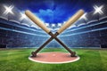 Baseball wooden bats with stadium in motion blur