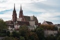 Basel Cathedral seen from Wettstein Bridge in Switzerland