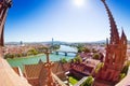 Basel city and Rhine viewed from Minster cathedral