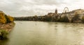 Basel with Munster cathedral and the Rhine river on a rainy day in Switzerland