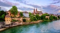 Basel Old Town with Munster cathedral and Rhine, Switzerland Royalty Free Stock Photo