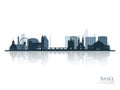 Basel skyline silhouette with reflection. Royalty Free Stock Photo