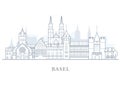 Basel skyline, Switzerland - old town outline, city panorama of Basel Royalty Free Stock Photo