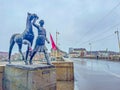 The Amazon sculpture by Carl Burckhardt on Mittlere Brucke on Old Town district, on April 1 in Basel, Switzerland Royalty Free Stock Photo