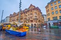 Farmer`s market on Marketplatz square , located in the heart of Basel, Switzerland