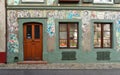 Eautiful ancient house with painting on the walls in the old town of Basel, Switzerland