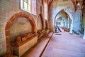 The tombstones with sculptureds along the wall of Basel Minster Cathedral, on April 1 in Basel, Switzerland