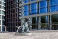 Basel, Switzerland - August 10. 2021: The bronze imaginary snorting animal figure at the Baloise Park