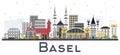 Basel Switzerland City Skyline with Color Buildings Isolated on Royalty Free Stock Photo