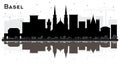 Basel Switzerland City Skyline Silhouette with Black Buildings and Reflections Isolated on White Royalty Free Stock Photo