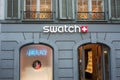 Swatch logo on jewelry front in the street