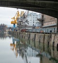 Basel, Switzerland - March 21st 2021: Harbour dock and bulk handling