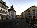 BASEL, SWITZERLAND - NOVEMBER 4, 2016: Old town with main Railway of street view in the winter season. Royalty Free Stock Photo
