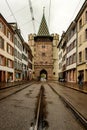 Basel, Switzerland - November 04, 2019. View of Spalentor gate on Spalenvorstadt street in Basel