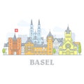 Basel, Switzerland - old town, panorama with landmarks of Basel city
