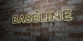 BASELINE - Glowing Neon Sign on stonework wall - 3D rendered royalty free stock illustration