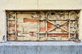 Basement Bricked Up Window, Antique Red Brick Wall, Vintage Cast Iron Lattice