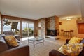 Basement living room with fireplace and walkout patio