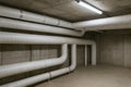 Basement thermal insulation in progress with pipe installation under bright fluorescent light. concept of energy efficiency, home Royalty Free Stock Photo