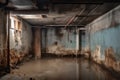 Basement under construction underwater with mold on wall. Generative AI Royalty Free Stock Photo