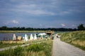 Basen beach Bar. A path along the Odra river, Wroclaw, Poland. Royalty Free Stock Photo