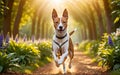 A lively and adorable Basenji dog is happily running in the garden!