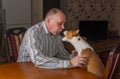 Basenji dog having hard conversation with master