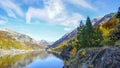 Baserca reservoir during Autumn under bright blue sky, Spain