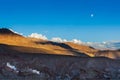 Basgo monastery and moonrise sunset in Himalayas. Ladakh, India Royalty Free Stock Photo