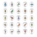 25 basic allergens and diet colorful line icons set