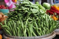 Basic asian ingredients snake green beans from the market Royalty Free Stock Photo