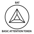 Basic Attention Token Coin cryptocurrency blockchain icon. Virtual electronic internet money or cryptocoin symbol logo