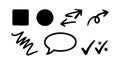 Basic black hand-drawn shapes arrows speech marks and check symbols vector illustration for design and communication purposes Royalty Free Stock Photo