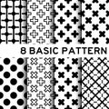 8 Basic black and white color geometric pattern Royalty Free Stock Photo
