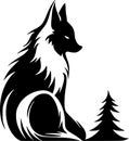 Fox - black and white vector illustration Royalty Free Stock Photo
