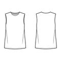 Basic blouse technical fashion illustration with oversized body, round neck, sleeveless, tunic length