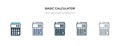 Basic calculator icon in different style vector illustration. two colored and black basic calculator vector icons designed in