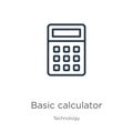 Basic calculator icon. Thin linear basic calculator outline icon isolated on white background from technology collection. Line