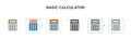 Basic calculator vector icon in 6 different modern styles. Black, two colored basic calculator icons designed in filled, outline,