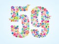 Vector Colorful Floral 59 Number Design isolated on white background. Floral Number Fifty Nine Typeface Royalty Free Stock Photo