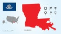 Map of The United States with the Selected State of Louisiana And Louisiana Flag with Locator Collection Royalty Free Stock Photo