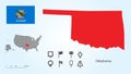 Map of The United States with the Selected State of Oklahoma And Oklahoma Flag with Locator Collection