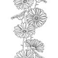 Vector vertical seamless pattern with outline Gerbera or Gerber flower in black on the white background. Floral border.