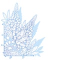 Vector corner bouquet of outline Lupin or Lupine or Texas Bluebonnet flower bunch, bud and ornate leaf in pastel blue isolated. Royalty Free Stock Photo