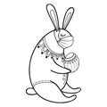 Vector Easter rabbit in safety breathing medical mask with traditional ornate Easter egg in black isolated on white background. Royalty Free Stock Photo