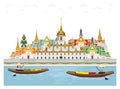 Bangkok in Thailand and Landmarks and travel place,temple on boat in floating market Royalty Free Stock Photo